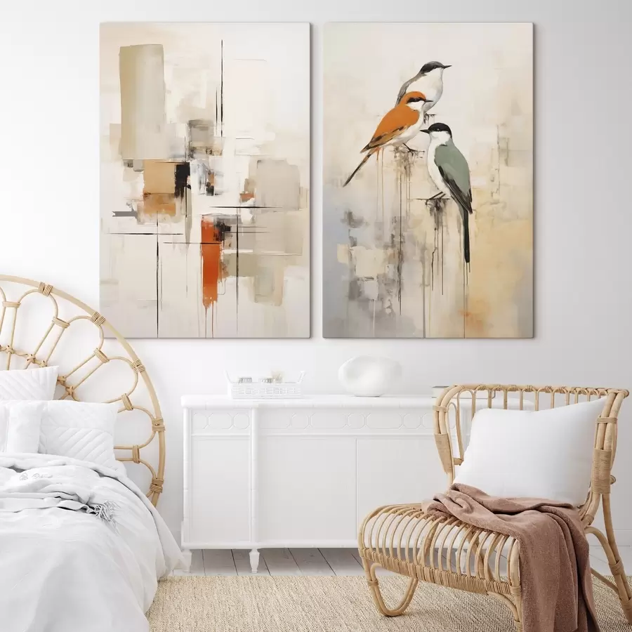 wall murals Abstraction and birds, imitation of painting m31027