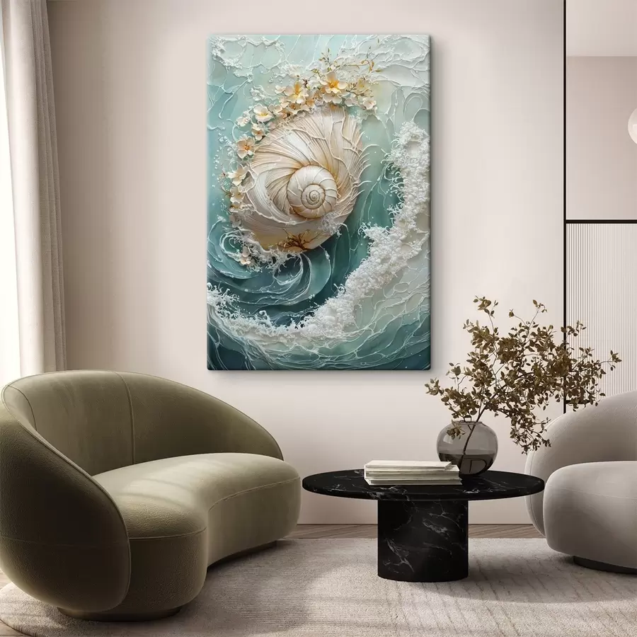 wall murals Mother-of-Pearl Shell in Sea Wave s50741