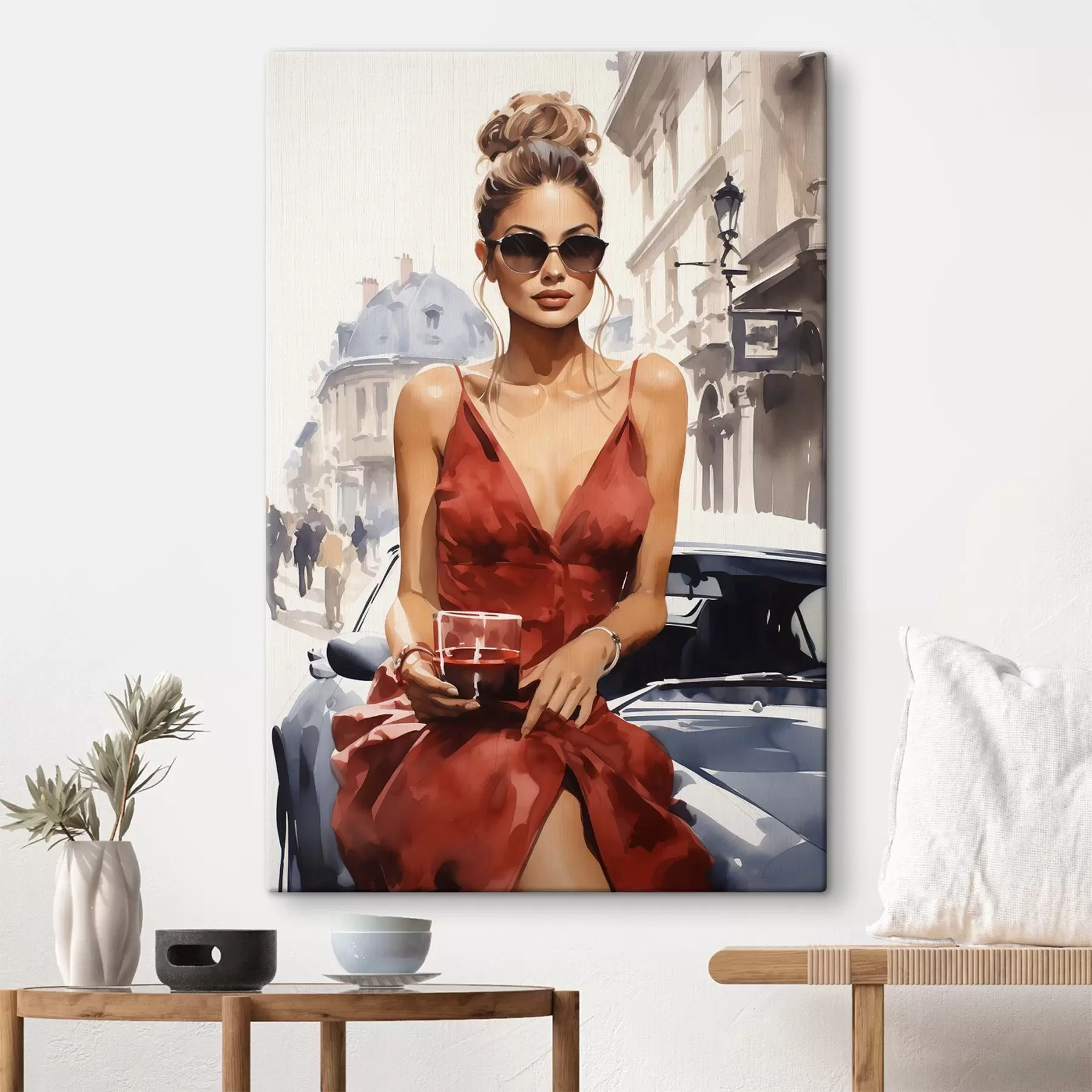 wall murals Woman in Red by Convertible s50745