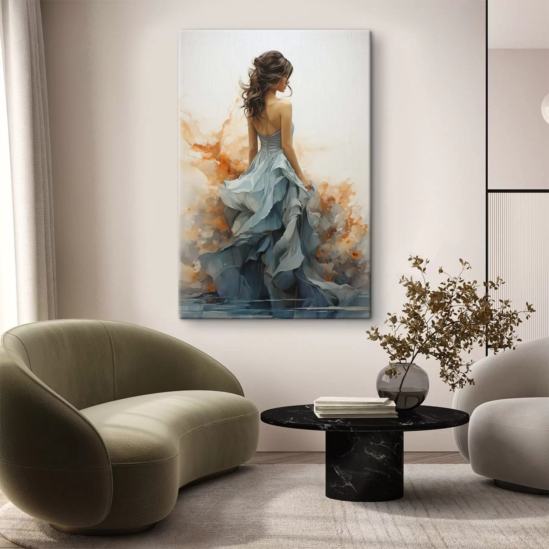 wall murals Woman in Flowing Blue Dress s50747