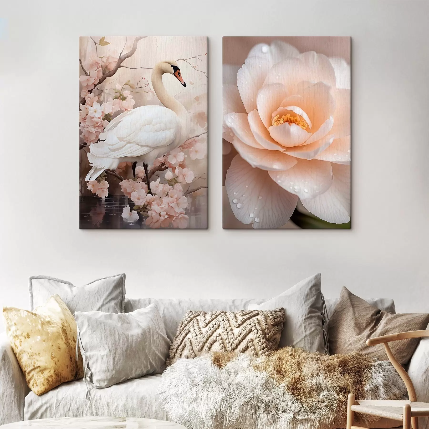 murales Cisne blanco y rosa empolvada m30999