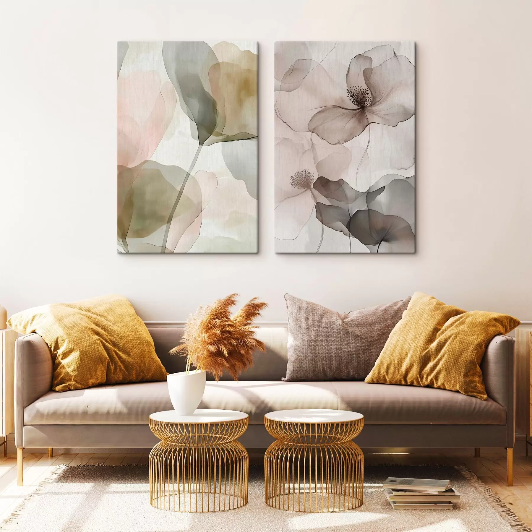 murales Motivos botánicos en tonos pastel transparentes m31003