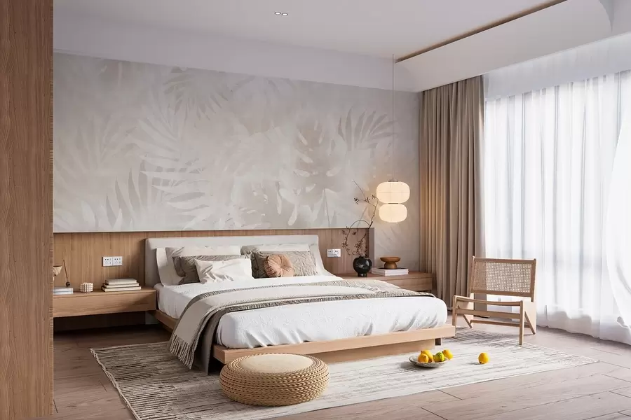 Wall Mural Photo Wallpaper Tropical leaves with a grunge effect in powdery beige tones w10080