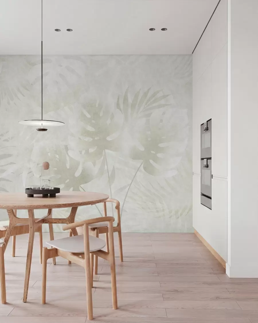 murales Hojas tropicales con efecto grunge en tonos beige neutros w10080v1