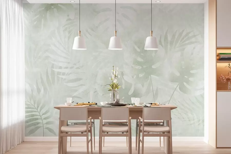murales Hojas tropicales con efecto grunge en tonos verdes w10080v2