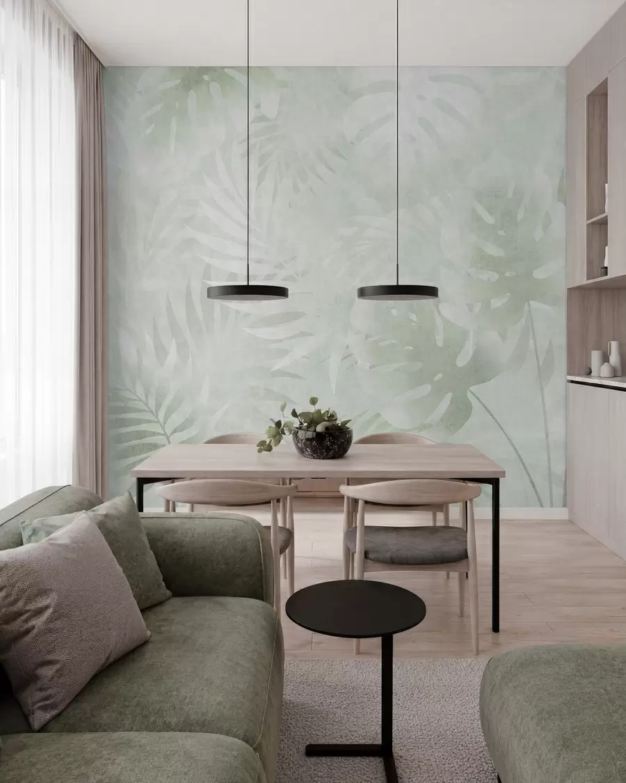 wall murals Tropical leaves with a grunge effect in shades of green w10080v2
