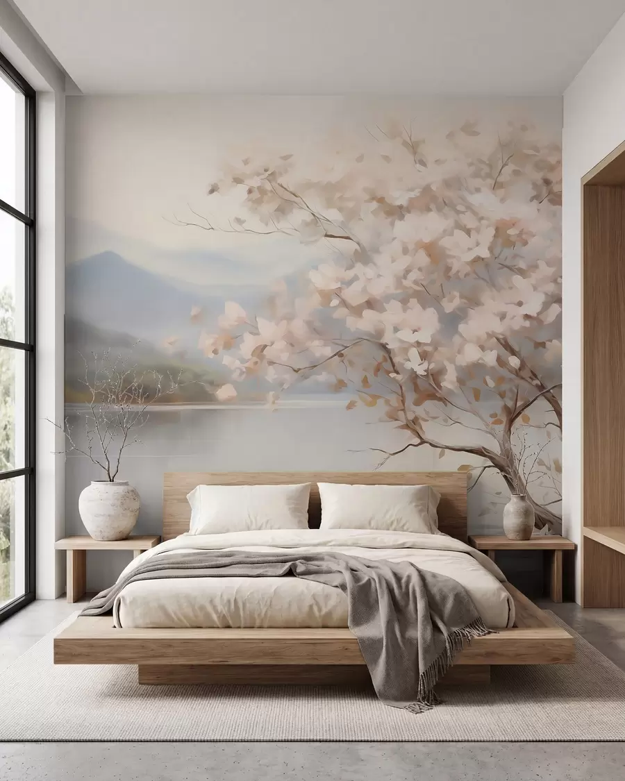 wall murals Landscape with a tree, imitation painting w05950