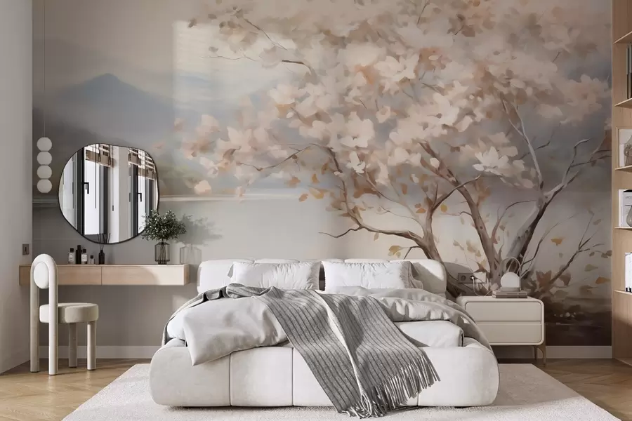 Wall Mural Photo Wallpaper Landscape with a tree, imitation painting w05950