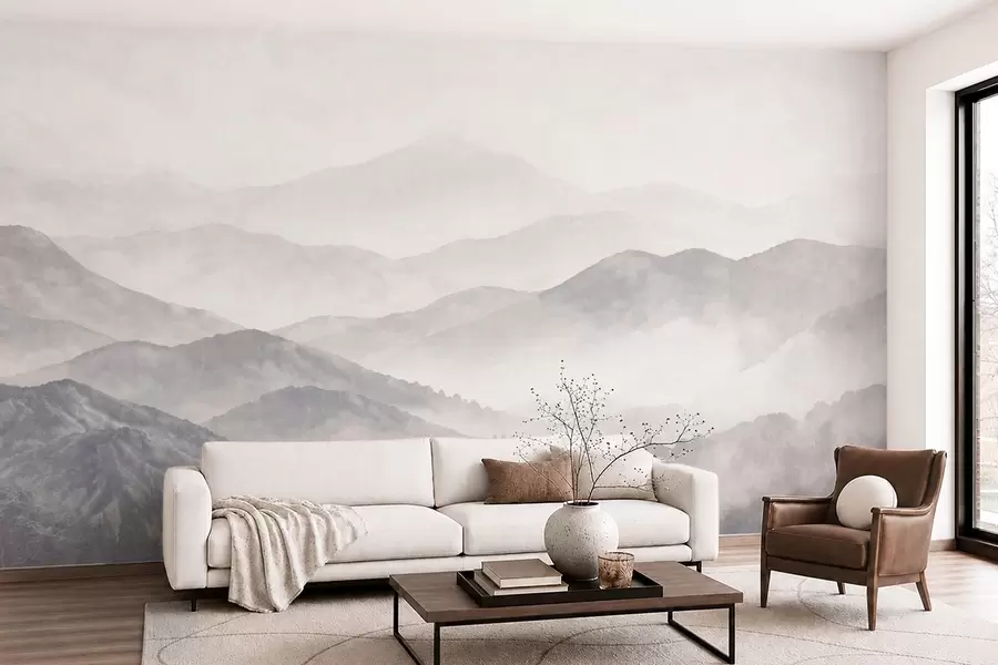 Wall Mural Photo Wallpaper Pale misty mountain ridges and forest w05925