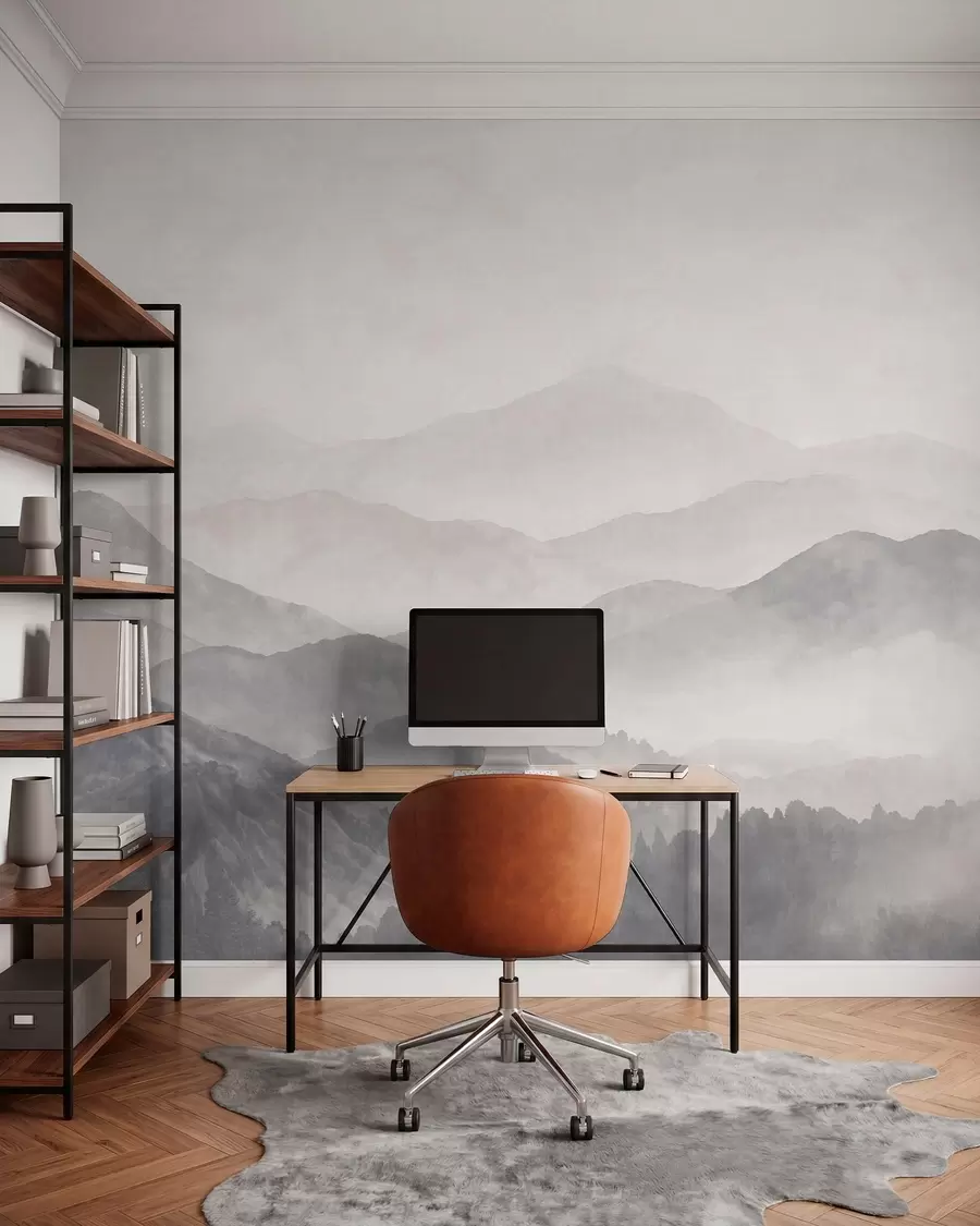 wall murals Pale misty mountain ridges and forest w05925