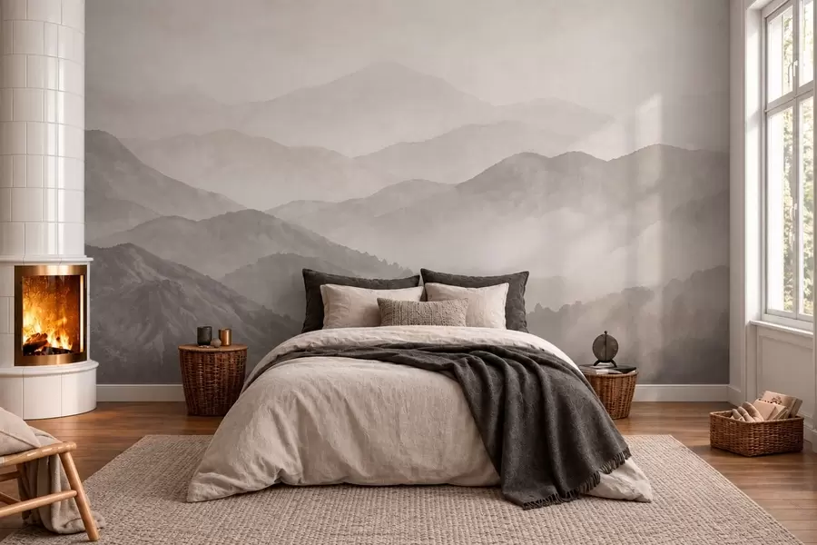 peintures murales Des montagnes brumeuses aux tons neutres et doux w05925v1