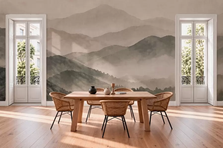 wall murals Misty mountain ridges and dark forest w05925v3