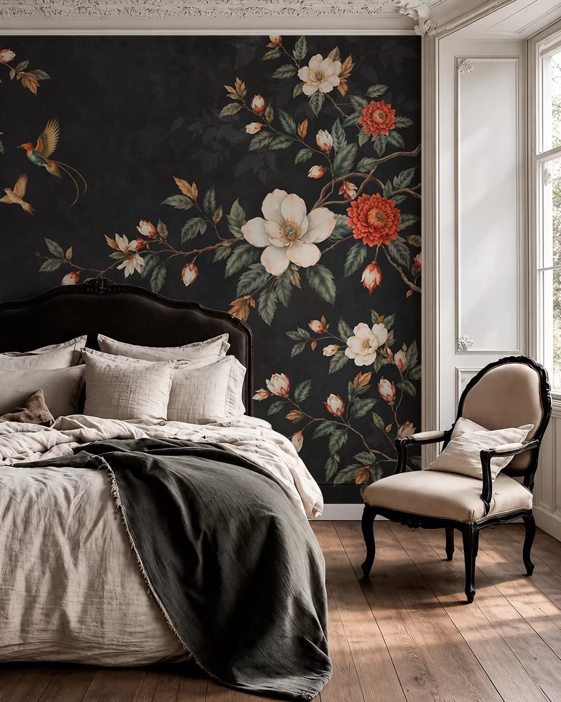 peintures murales Oiseaux sur fond noir w05927