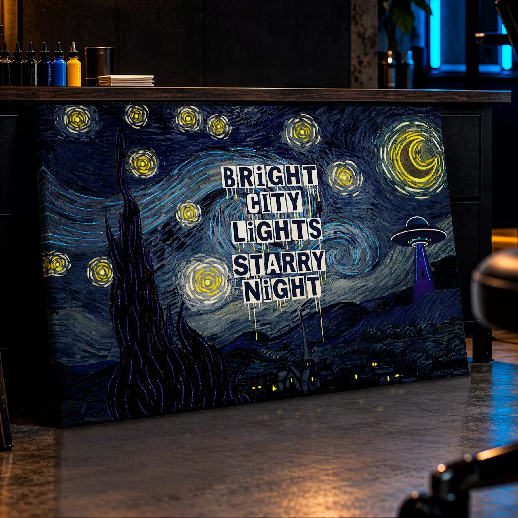 murales Noche estrellada con ovni s50654