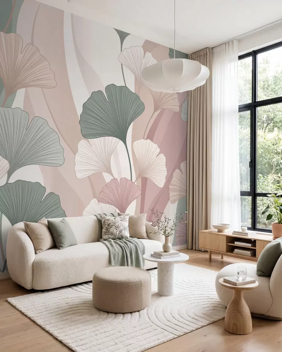 murales Ginkgo en tonos pastel w10040