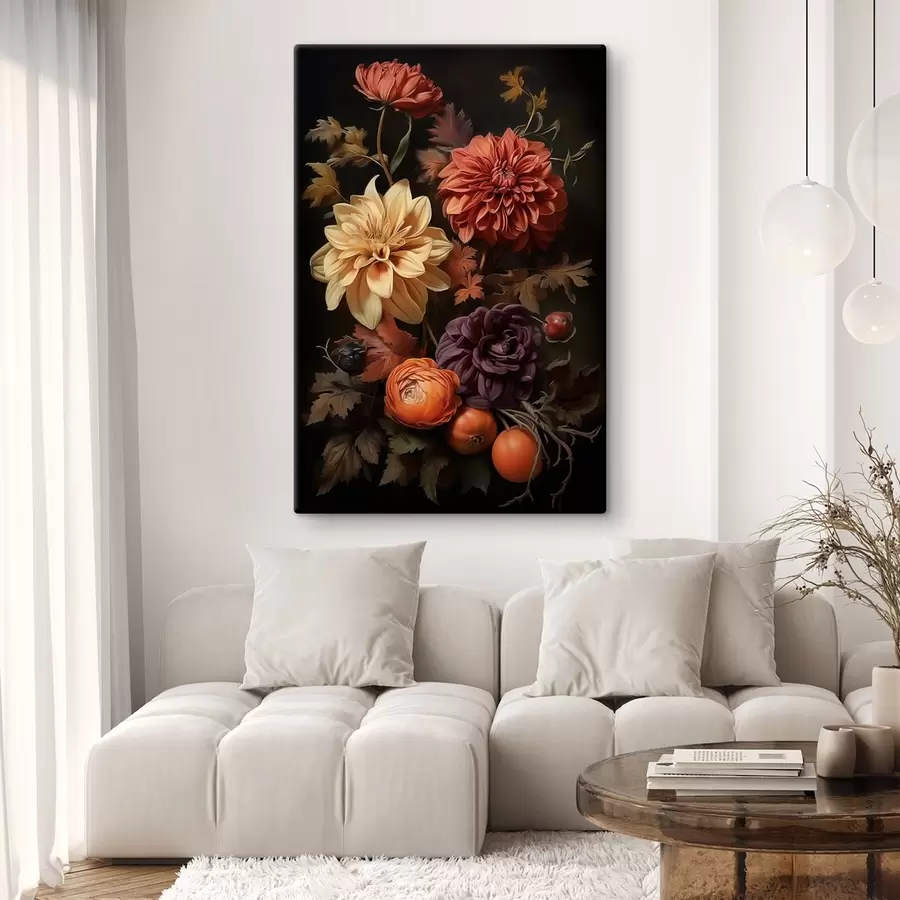 wall murals Autumn Dahlias on Dark Background s50909