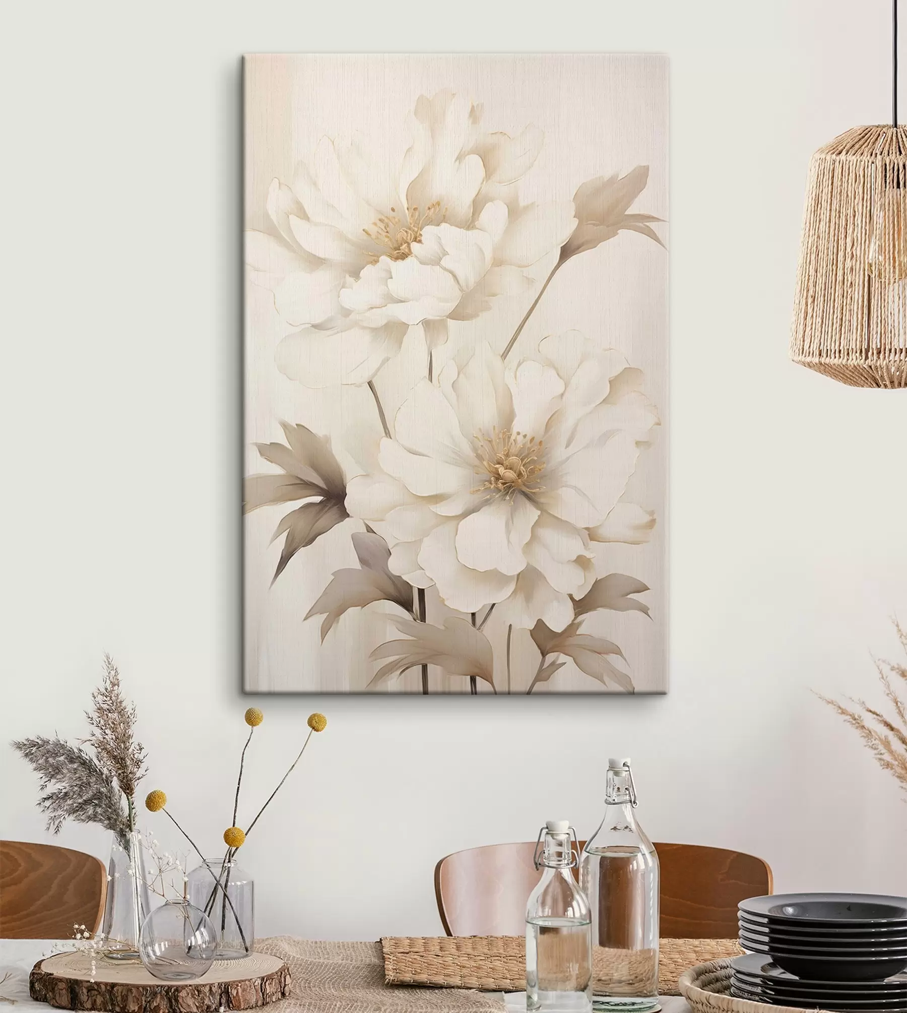 murales Flores marfil en luz suave s50912