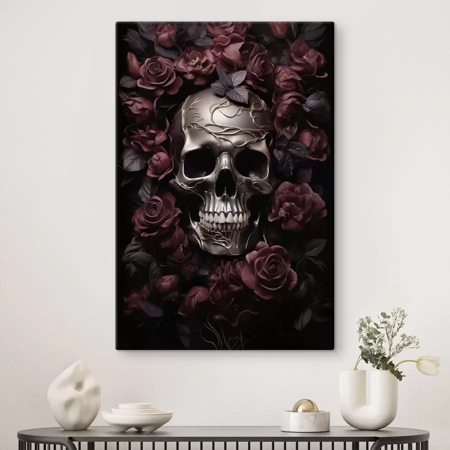 wall murals Mysterious Skull Relief in Burgundy Roses s50914