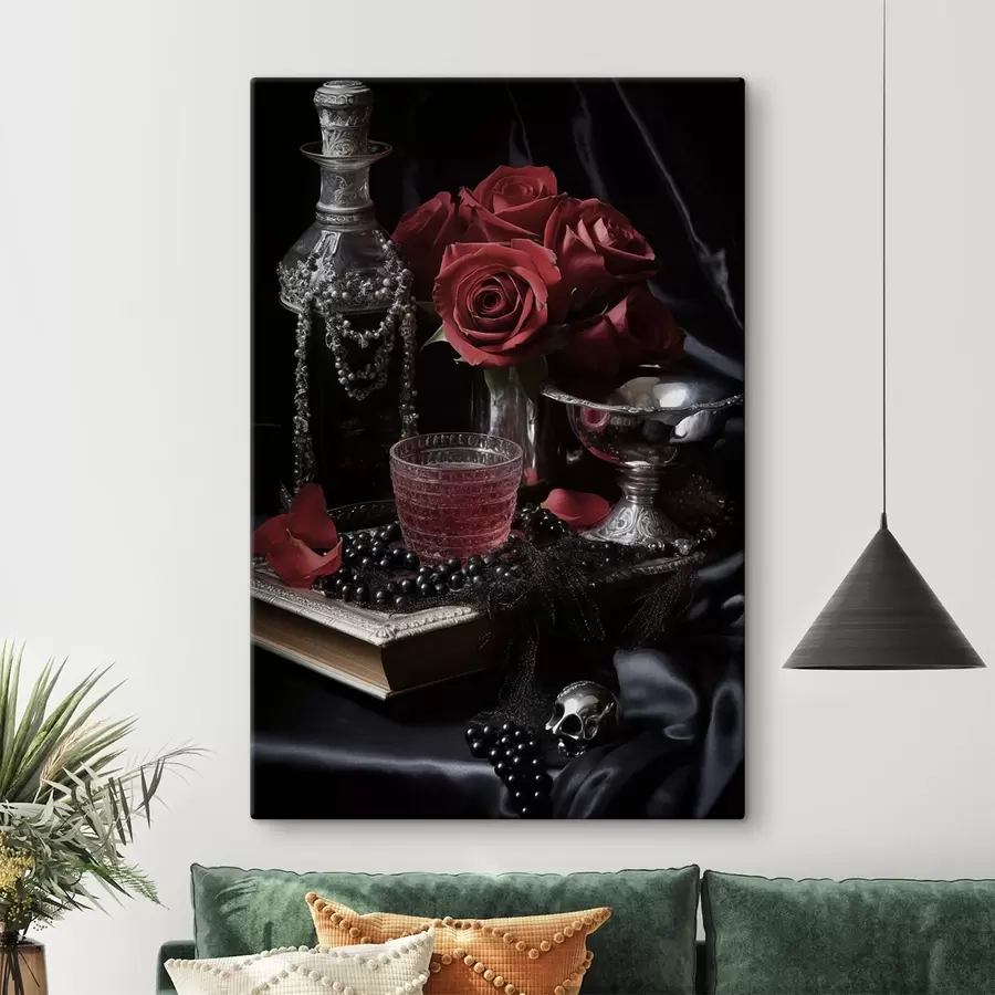 wall murals Vintage Still Life with Glass and Roses s50915