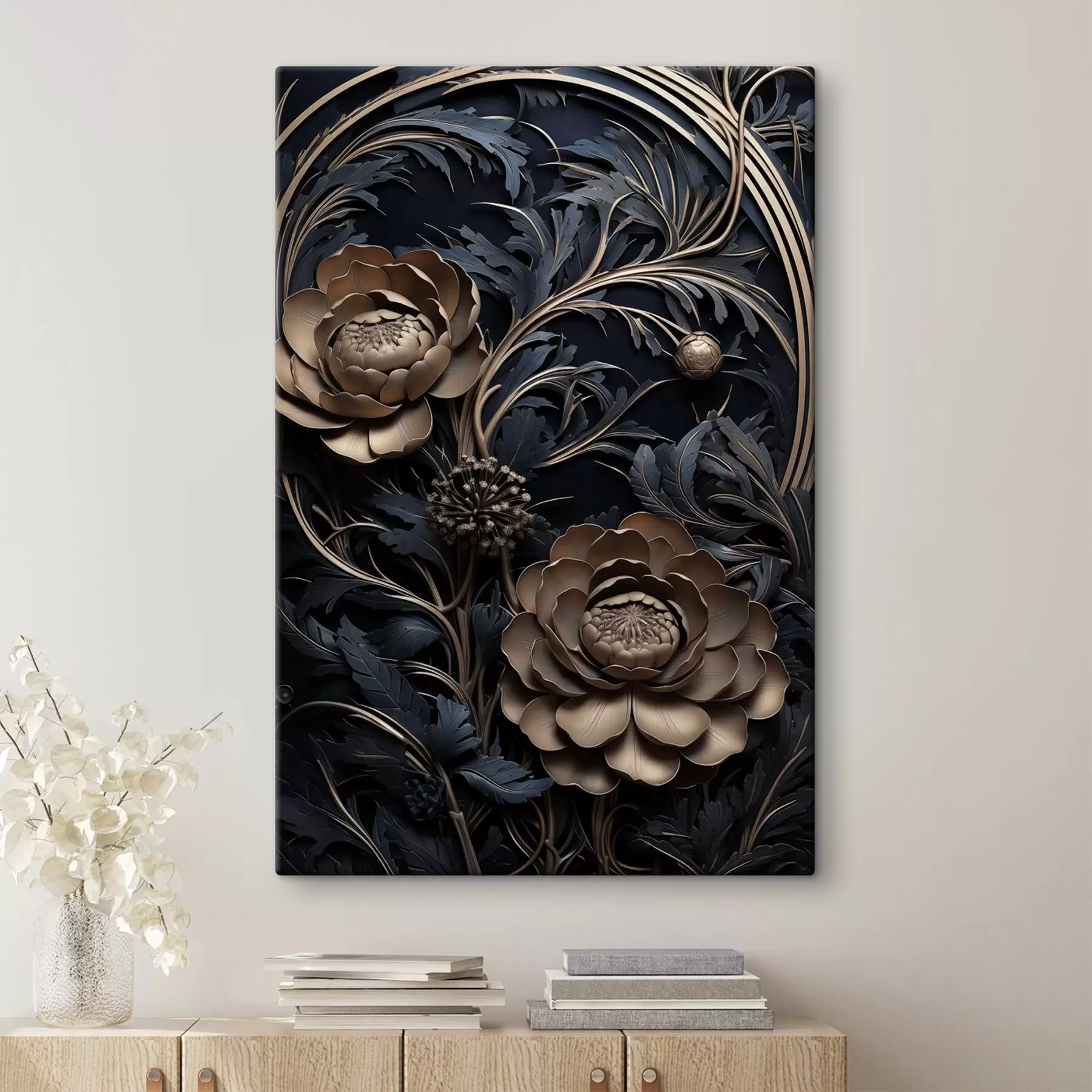 murales Flores de bronce sobre negro s50918