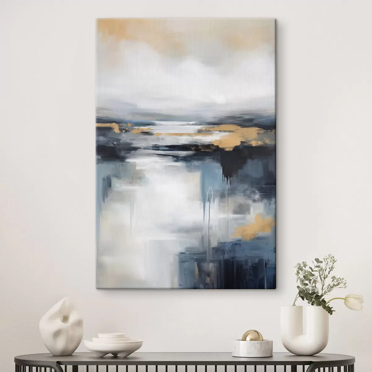 wall murals Abstract landscape with blue, gray and yellow, textured painting imitation s50945