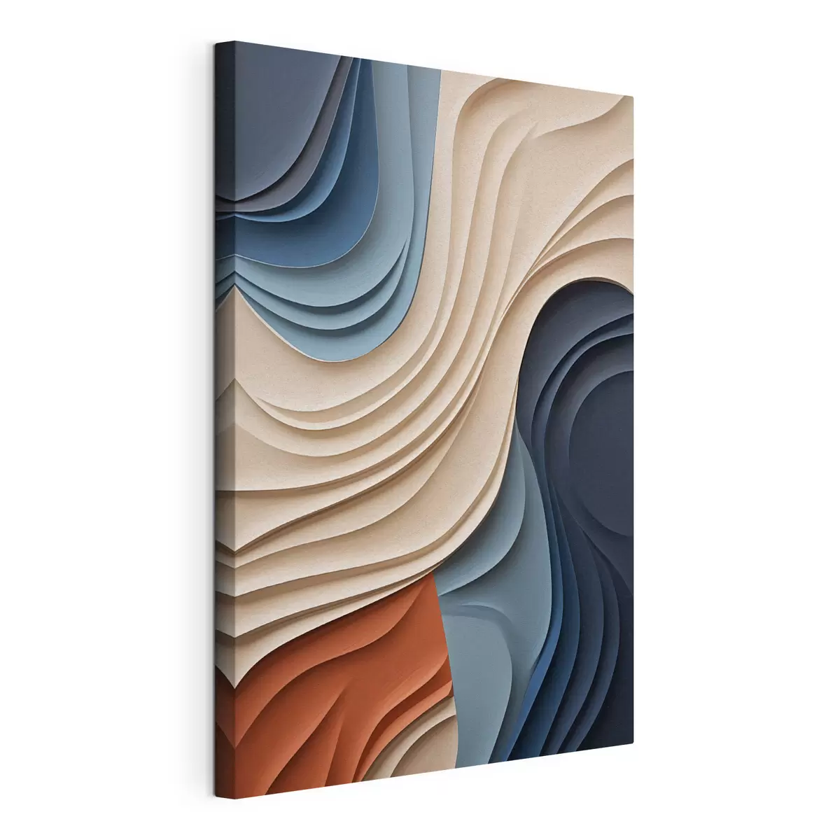 wall murals Abstract wavy layers of cream, blue and orange colors, textured modern art s50949