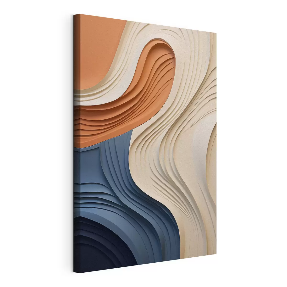 wall murals Abstract wavy layers of cream, blue and orange colors, textured modern art s50950
