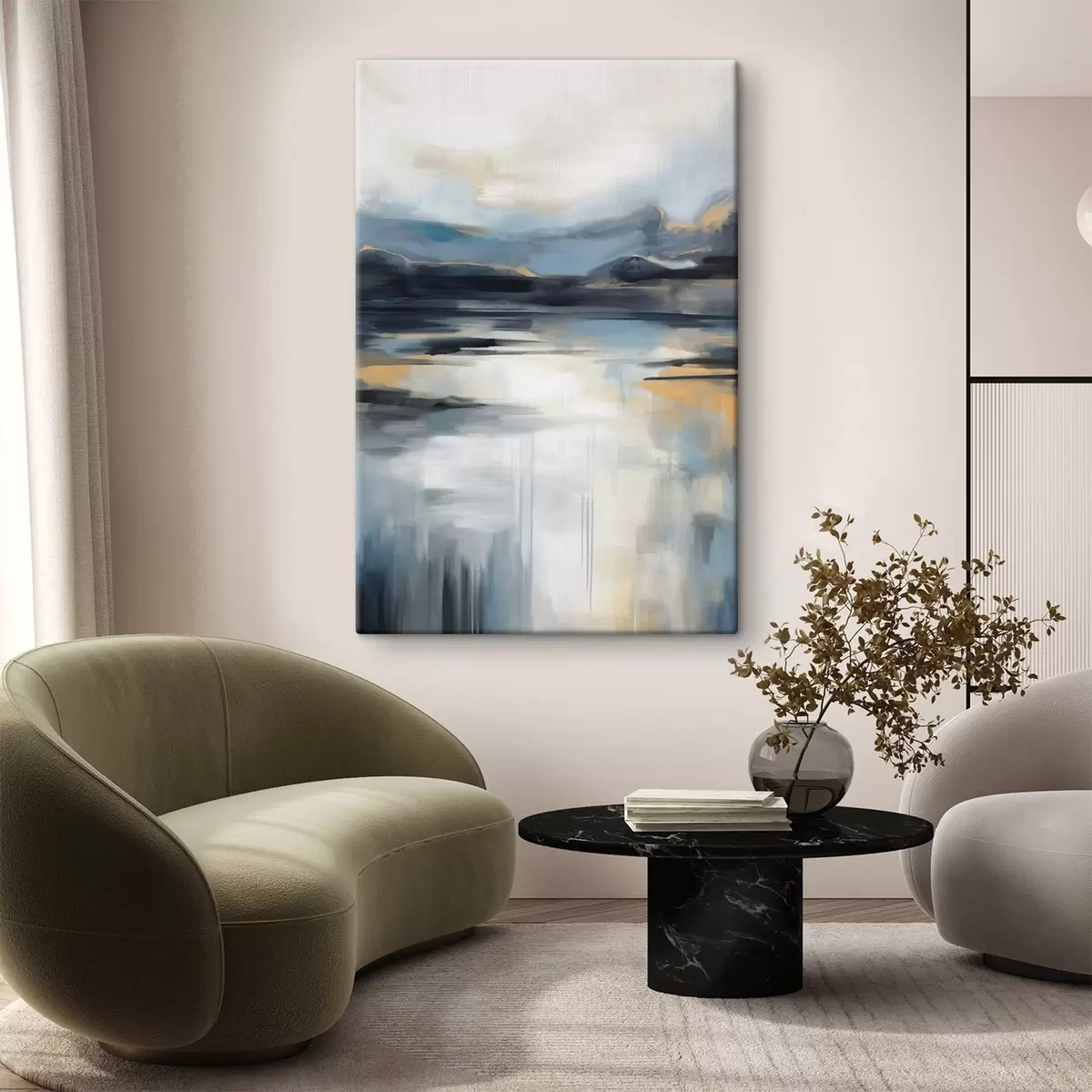 wall murals Abstract landscape with blue, gray and yellow, textured painting imitation s50946