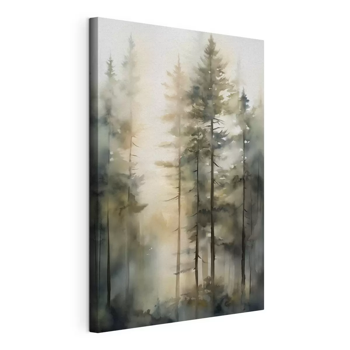 wall murals Tall pine trees in a misty forest with sunny light s50947