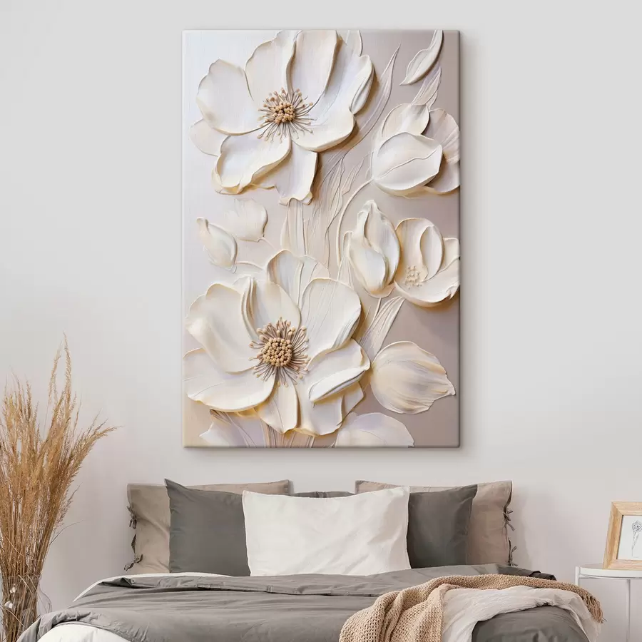 murales Flores de color crema con pétalos texturizados, sobre un fondo suave y claro s50957