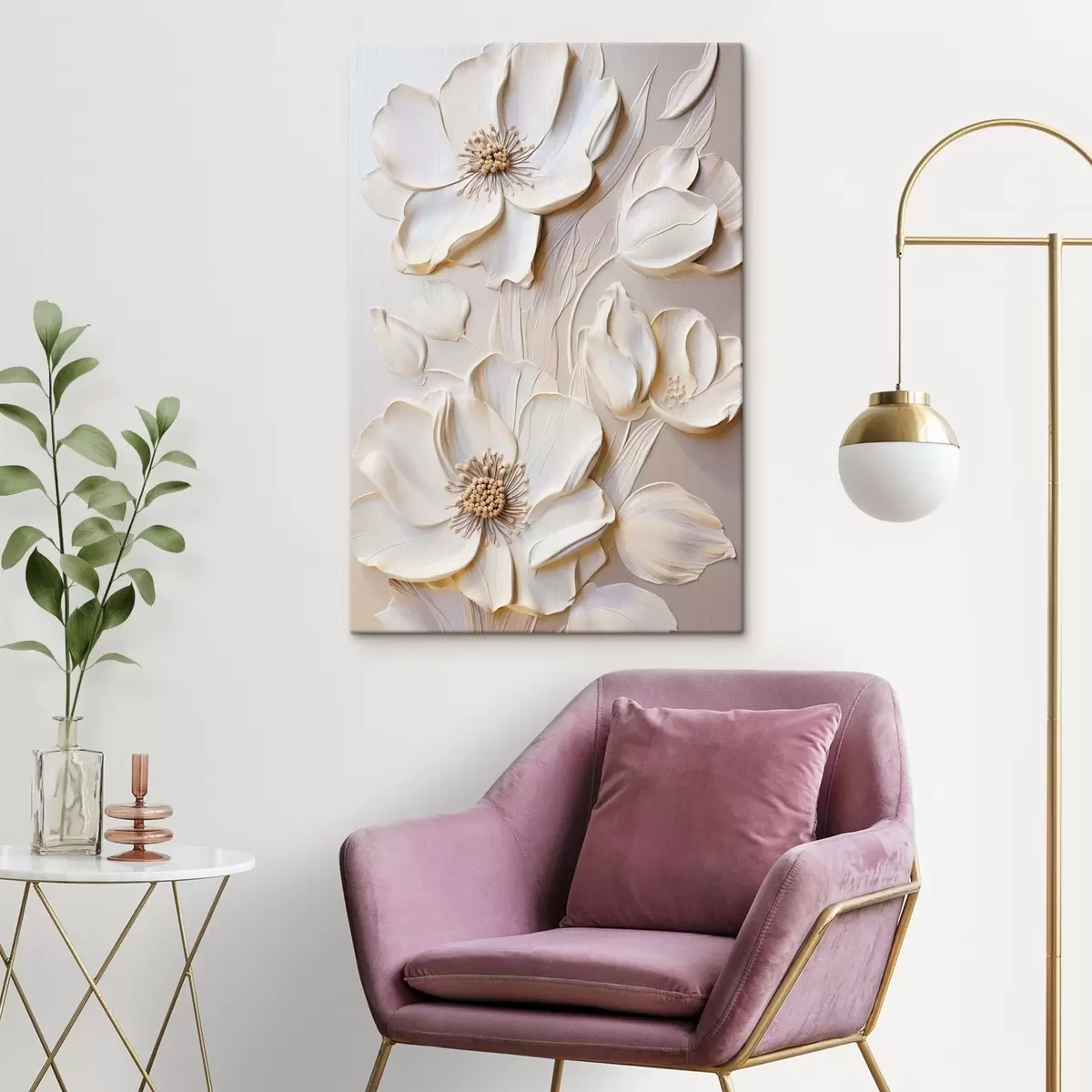 wall murals Cream-colored flowers with textured petals, soft, light background s50957
