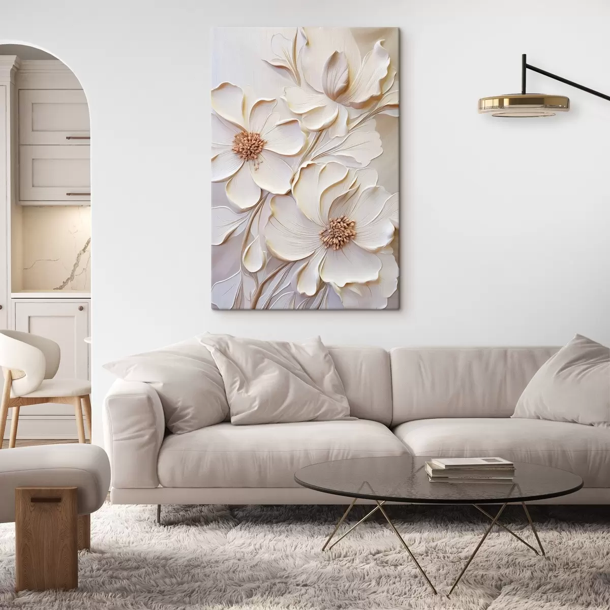 wall murals Cream-colored flowers with textured petals, soft, light background s50958