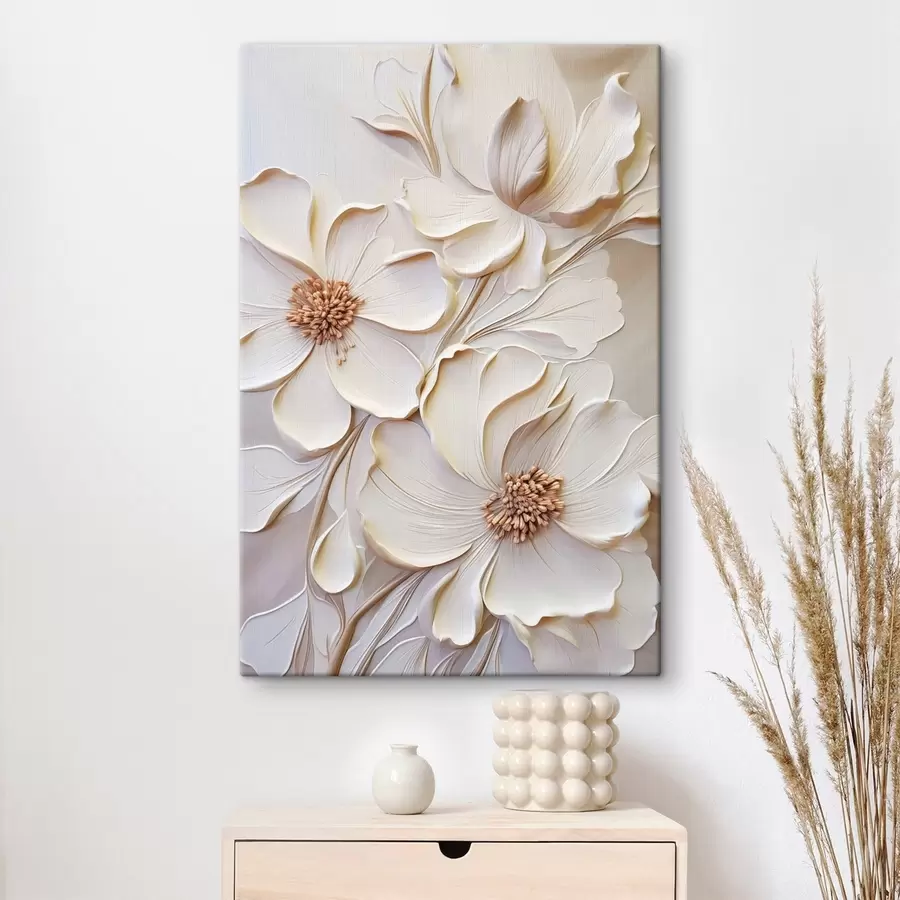 murales Flores de color crema con pétalos texturizados, sobre un fondo suave y claro s50958