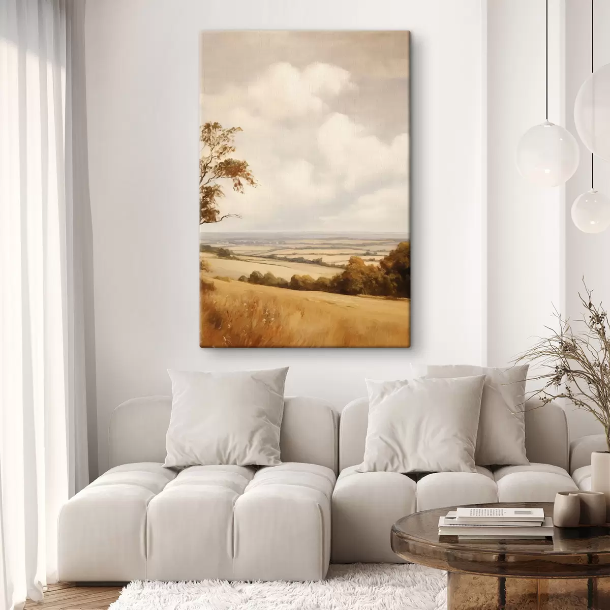wall murals Textured landscape with rolling hills and field, autumn foliage, painting style s50966