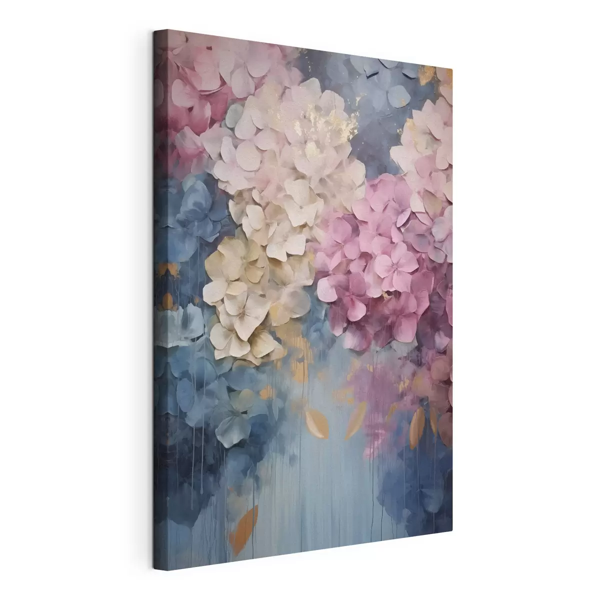 wall murals Hydrangeas in shades of pink, cream, and blue, with textured petals, abstract art s50967