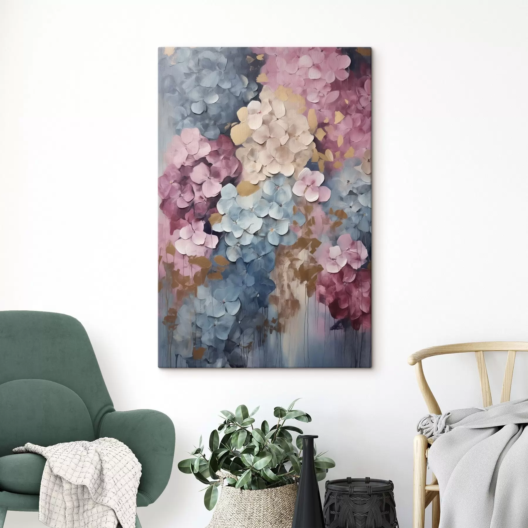 murales Hortensias sobre rosa s50968