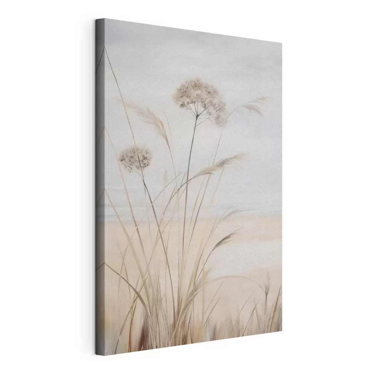 wall murals Tall, dry grass and flowers in muted beige and white tones, soft, blurred background s50973