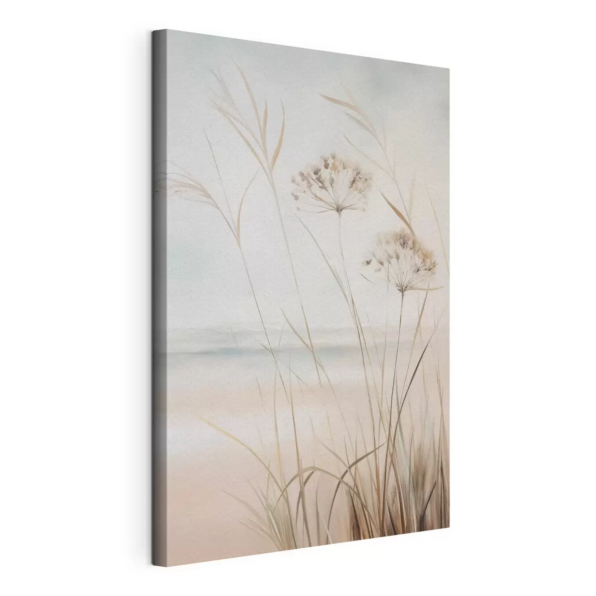 wall murals Tall, dry grass and flowers in muted beige and white tones, soft, blurred background s50974