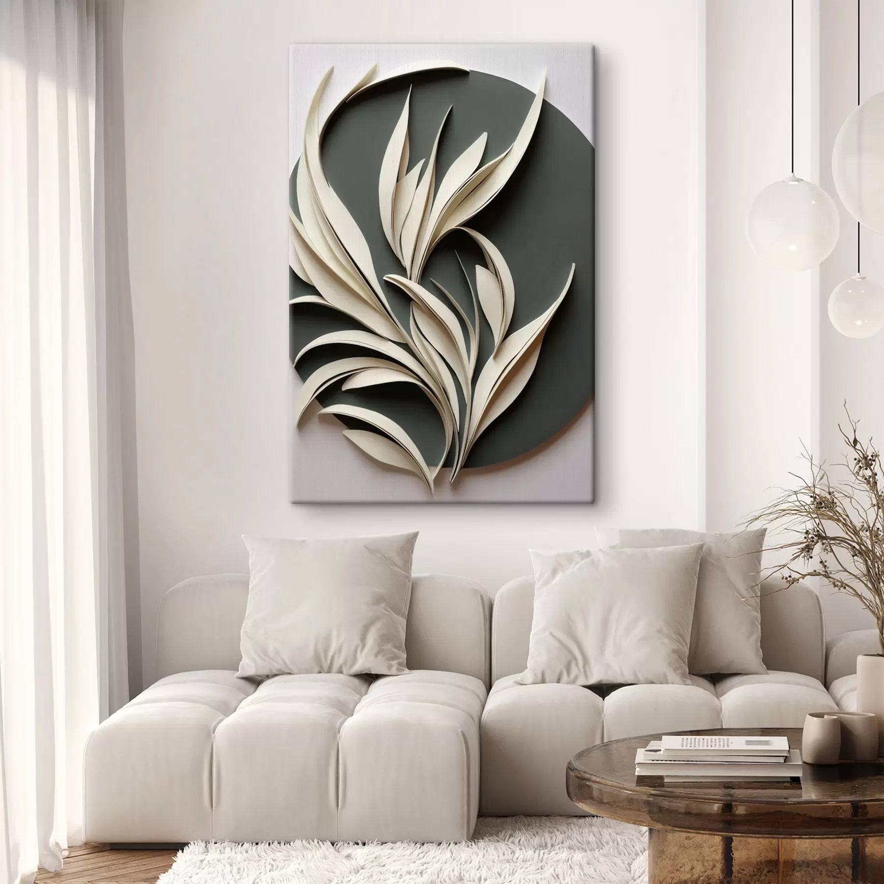 wall murals Ivory Leaves on a Dark Disc s50975