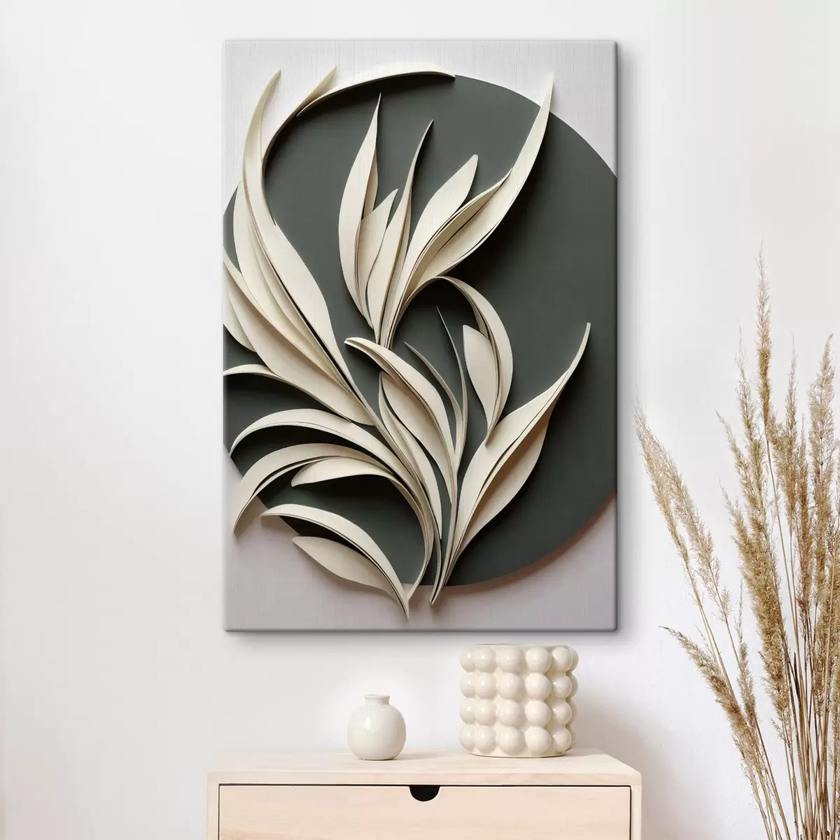 wall murals Adstract leaves against green background, with layered textures and shadows s50975