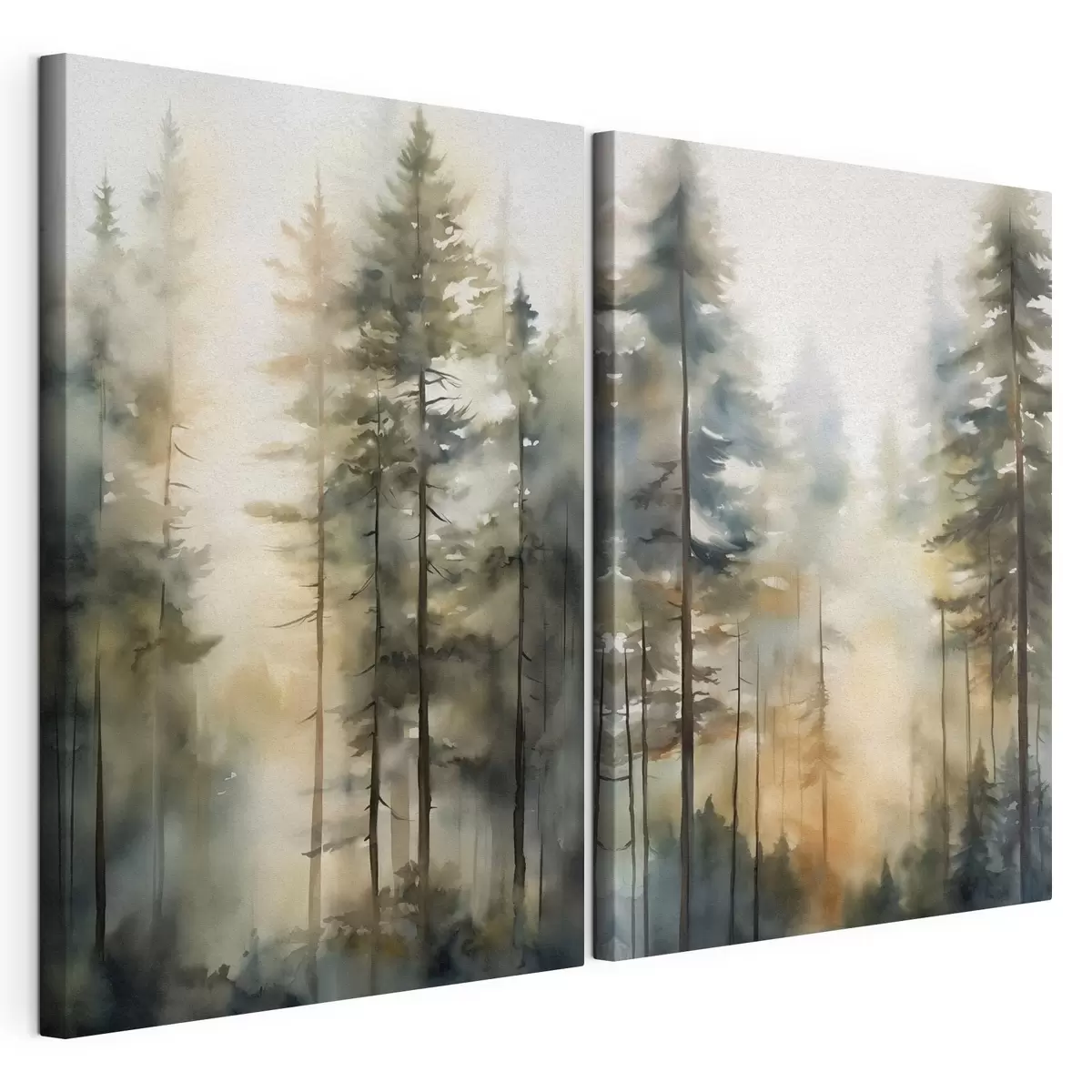 wall murals Tall pine trees in a misty forest with sunny light m31040