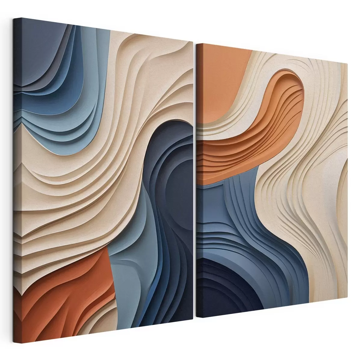 wall murals Abstract wavy layers of cream, blue and orange colors, textured modern art m31041