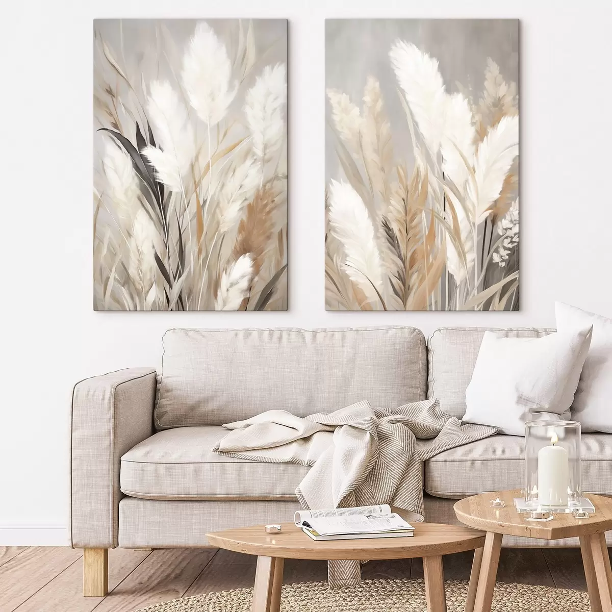 wall murals Pampas grass with white and black leaves against a neutral background m31044
