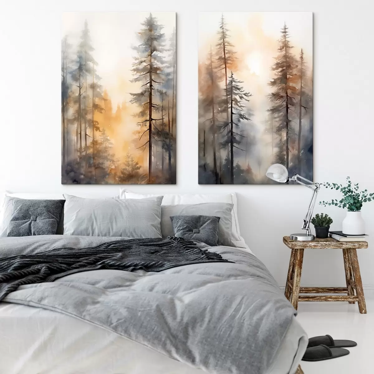 murales Pinos altos, paisaje forestal bañado por una cálida luz anaranjada m31046