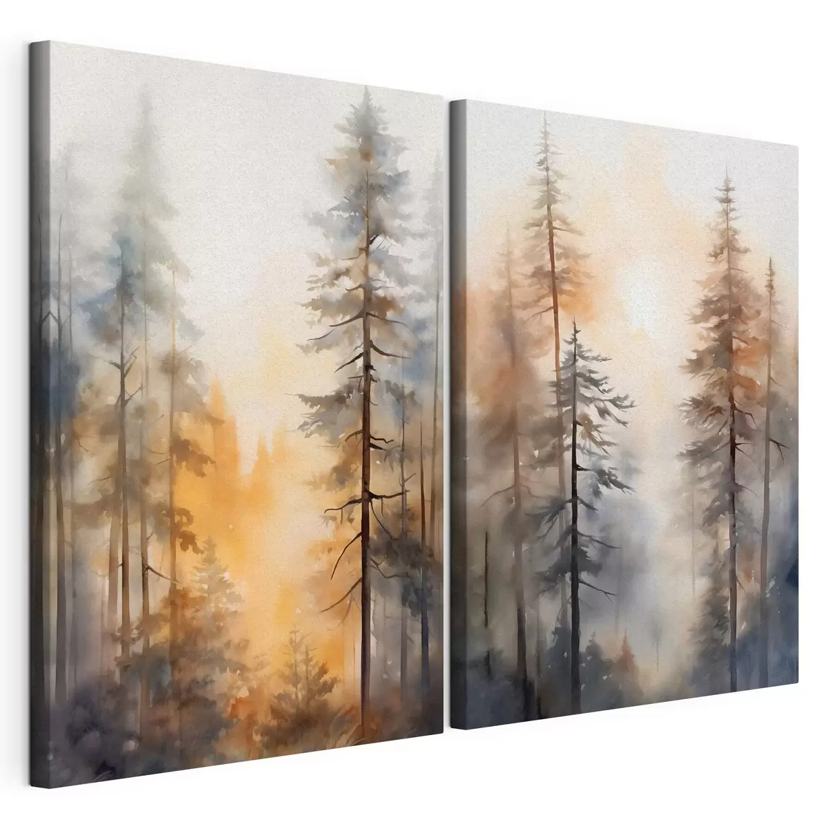 murales Pinos altos, paisaje forestal bañado por una cálida luz anaranjada m31046