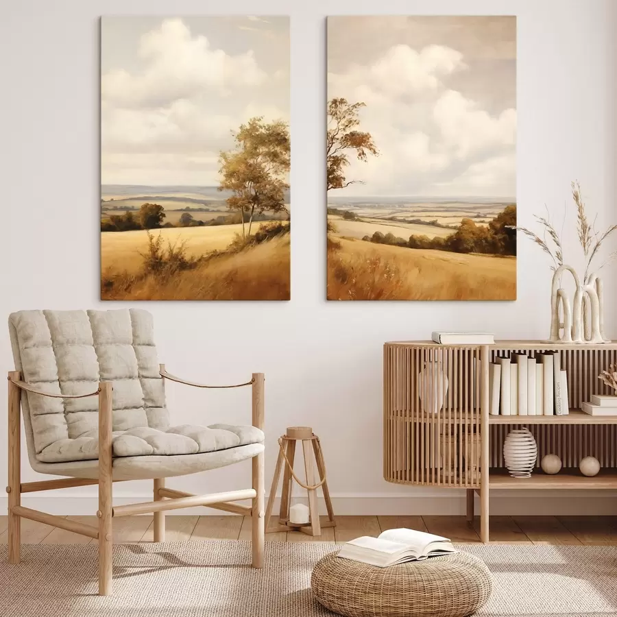 murales Paisaje con textura, con colinas onduladas y campos, follaje otoñal, estilo pictórico m31049
