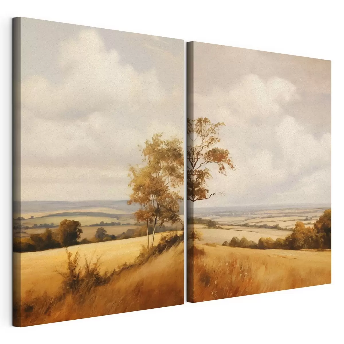 wall murals Textured landscape with rolling hills and field, autumn foliage, painting style m31049