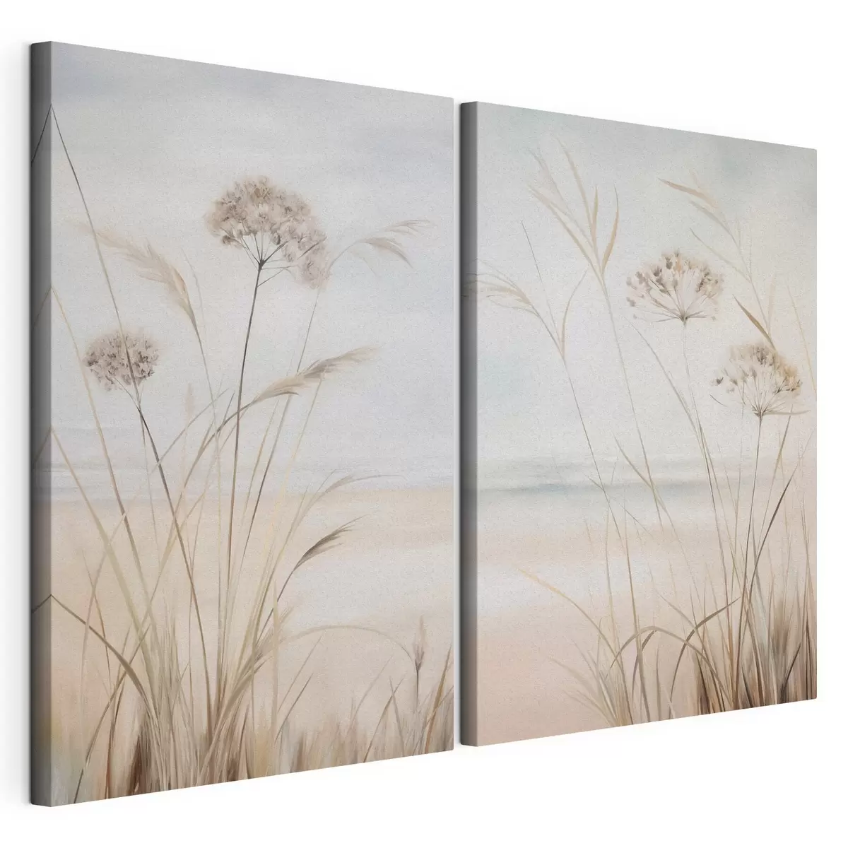 murales Hierba alta y seca y flores en tonos beige y blanco apagados, con un fondo suave y difuminado m31053
