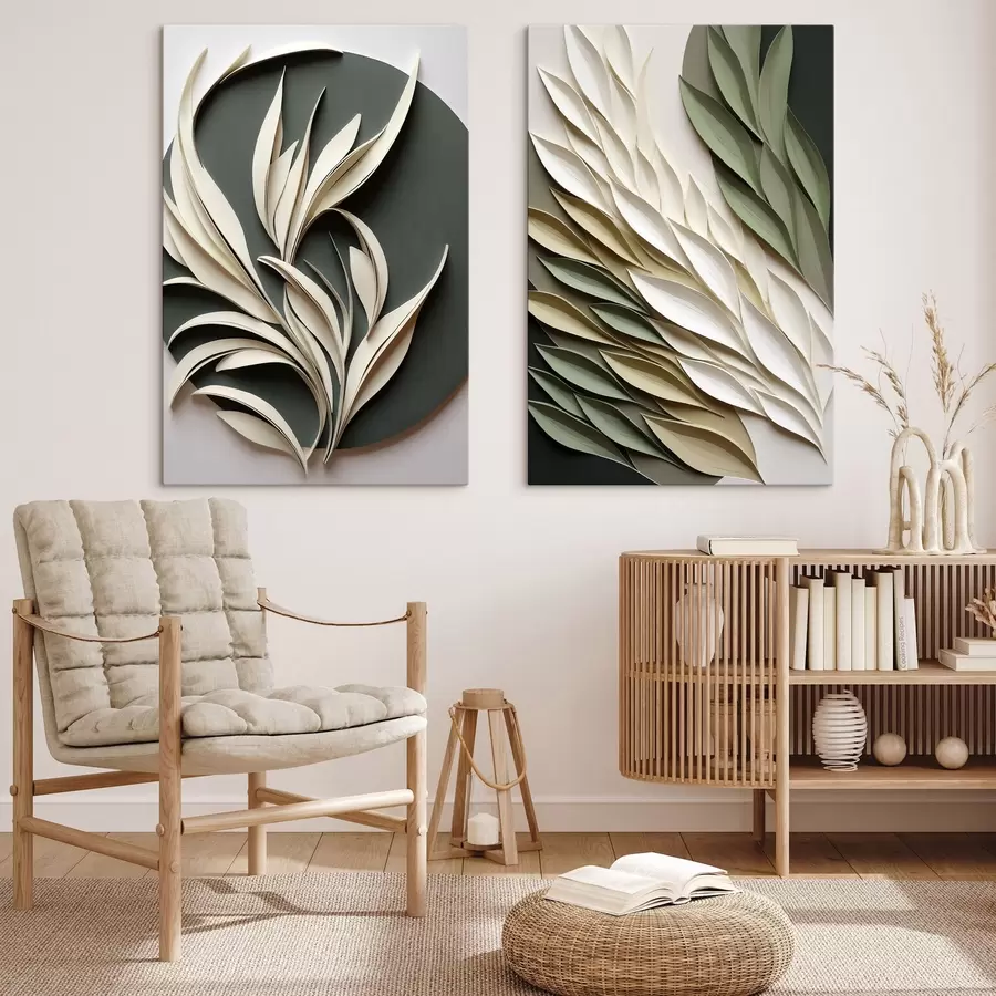 Wall Mural Photo Wallpaper Abstract leaves against green background, with layered textures and shadows m31054