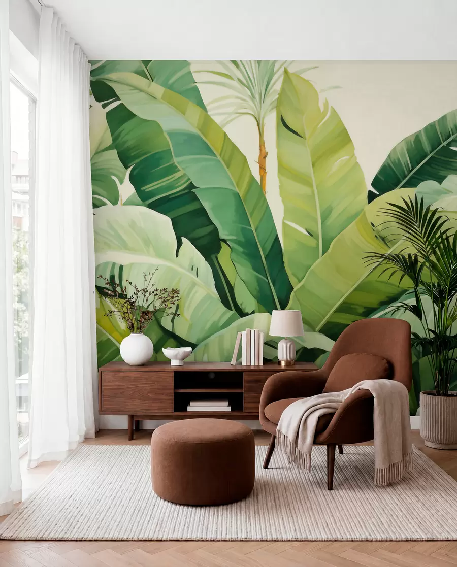 peintures murales Feuilles de bananier vertes w05975